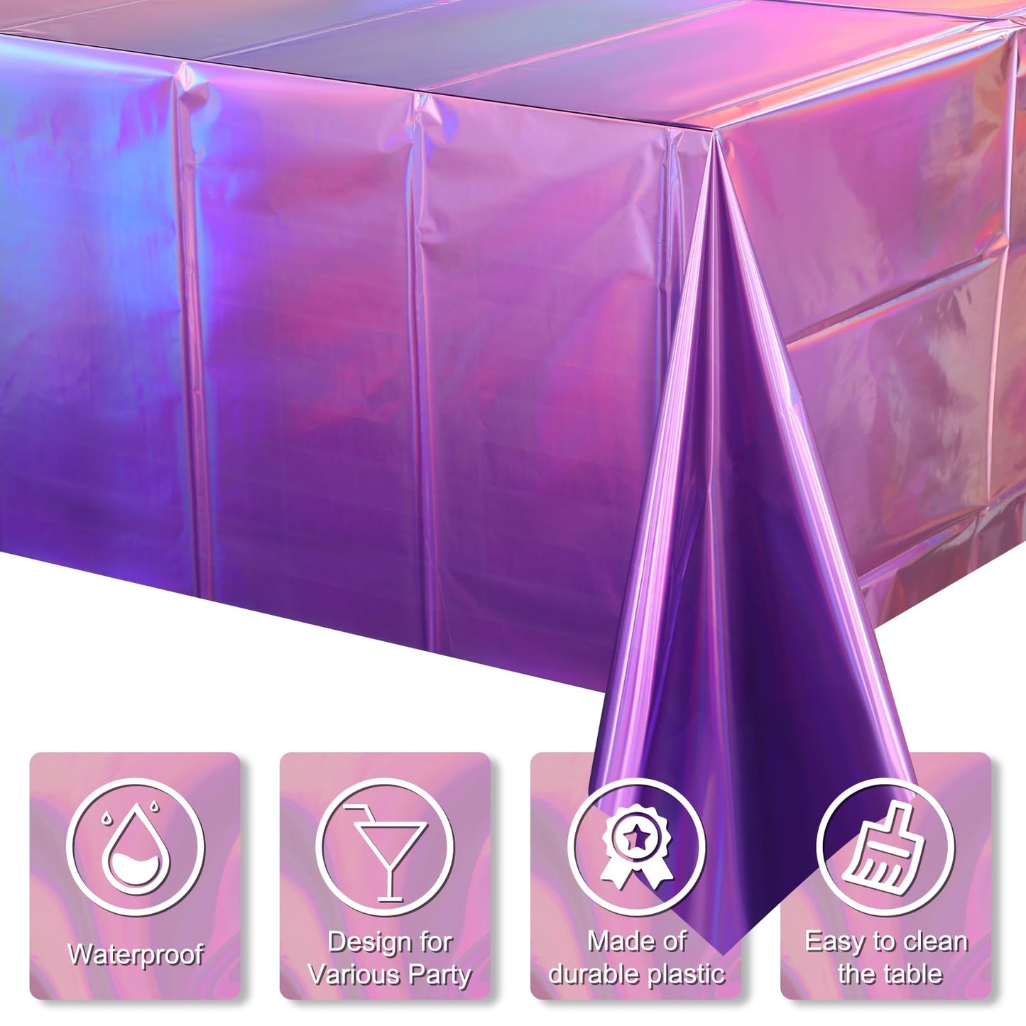6 Pack Ombre Iridescent Pink and Purple Plastic Tablecloths, Shiny