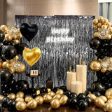 157Pcs Black and Gold Balloons Garland Arch Kit with Fringe Curtain