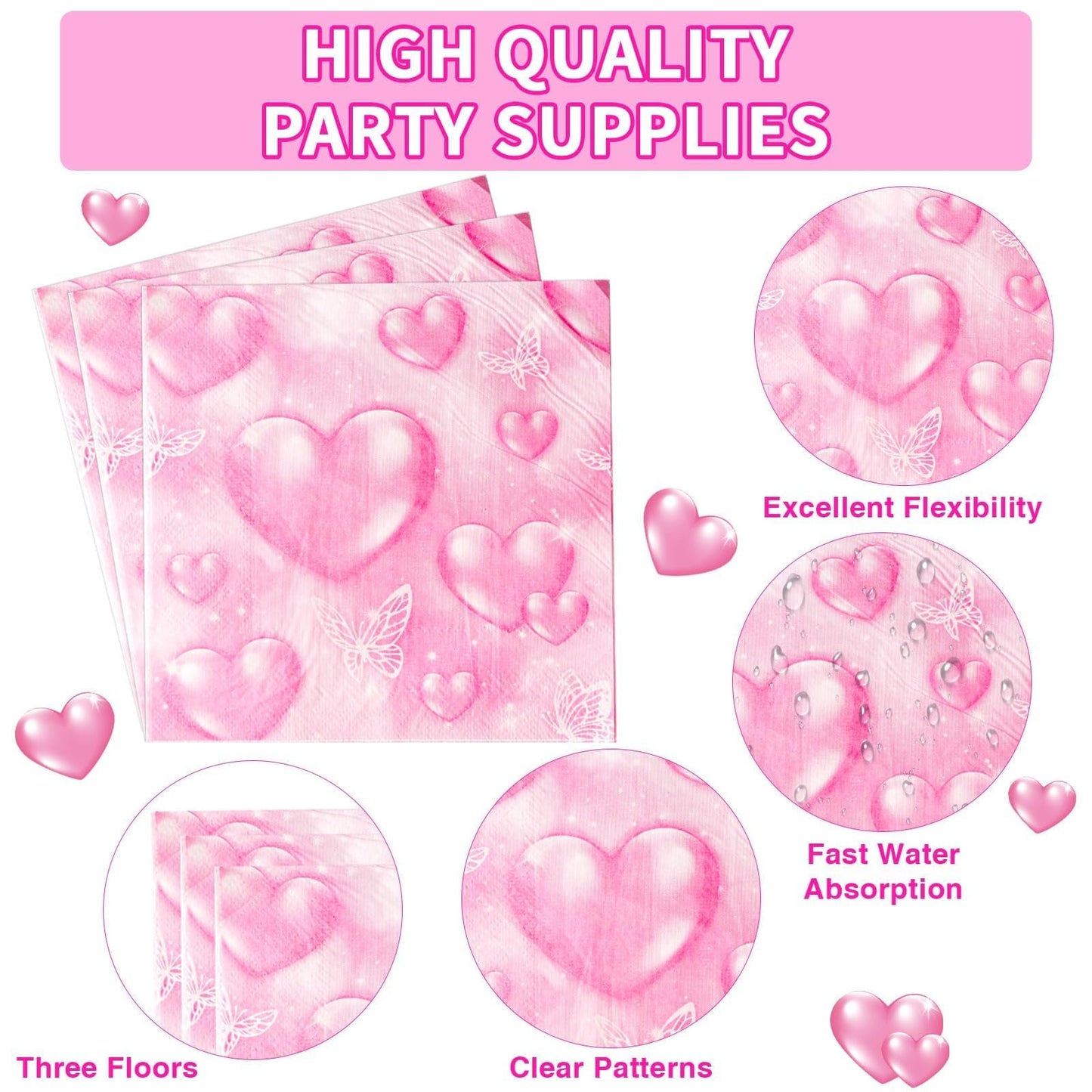 Grencian 96Pcs 2000s Party Decorations Pink Heart Plates and Napkins