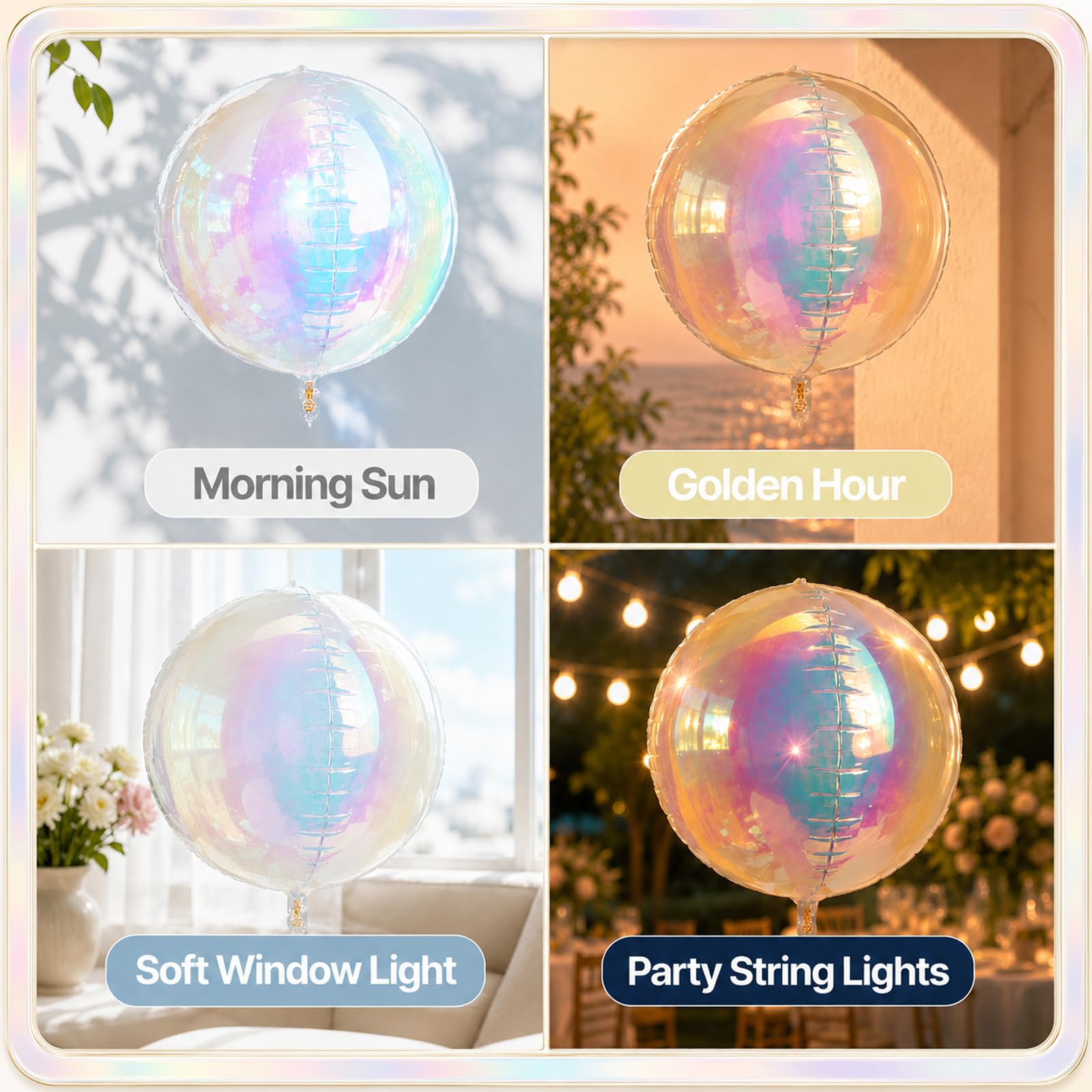 12 Pcs Iridescent 4D Round Foil Balloons, 22'' 15'' 10'' Holographic