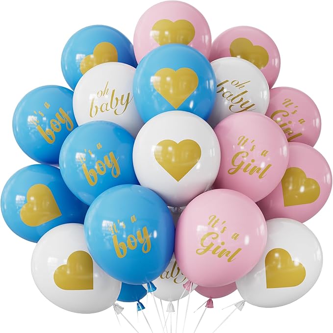 Gender Reveal Balloons - Pink and Blue Balloons 12 Inch Boy or Girl