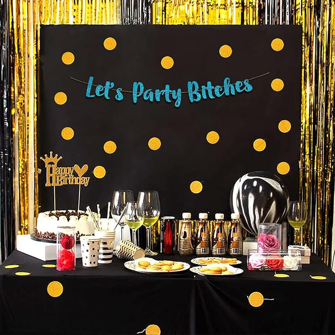 Pre-Strung Let's Party Teal Glitter Banner - Funny Bachelorette Party