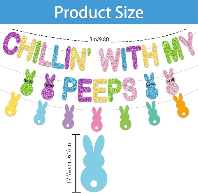 Easter Banner No DIY Glitter Colorful Chillin with My Peeps Banner