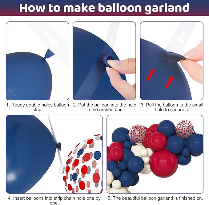Amandir 153Pcs Red White Blue Balloon Arch Kit, Different Sizes 18 12