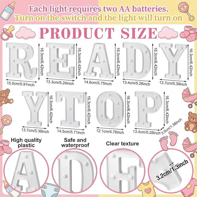10 Pcs Ready to Pop Baby Shower Decorations Lights up Sign Red
