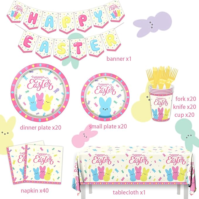 Easter Party Supplies 142Pcs Easter Party Plates Napkins Tablecloths