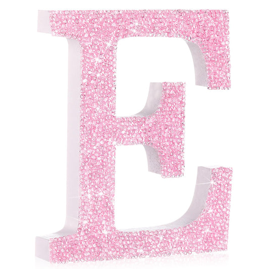 Qunclay Pink Crystal Diamond Letter Wall Decor, Glitter Wooden Bling