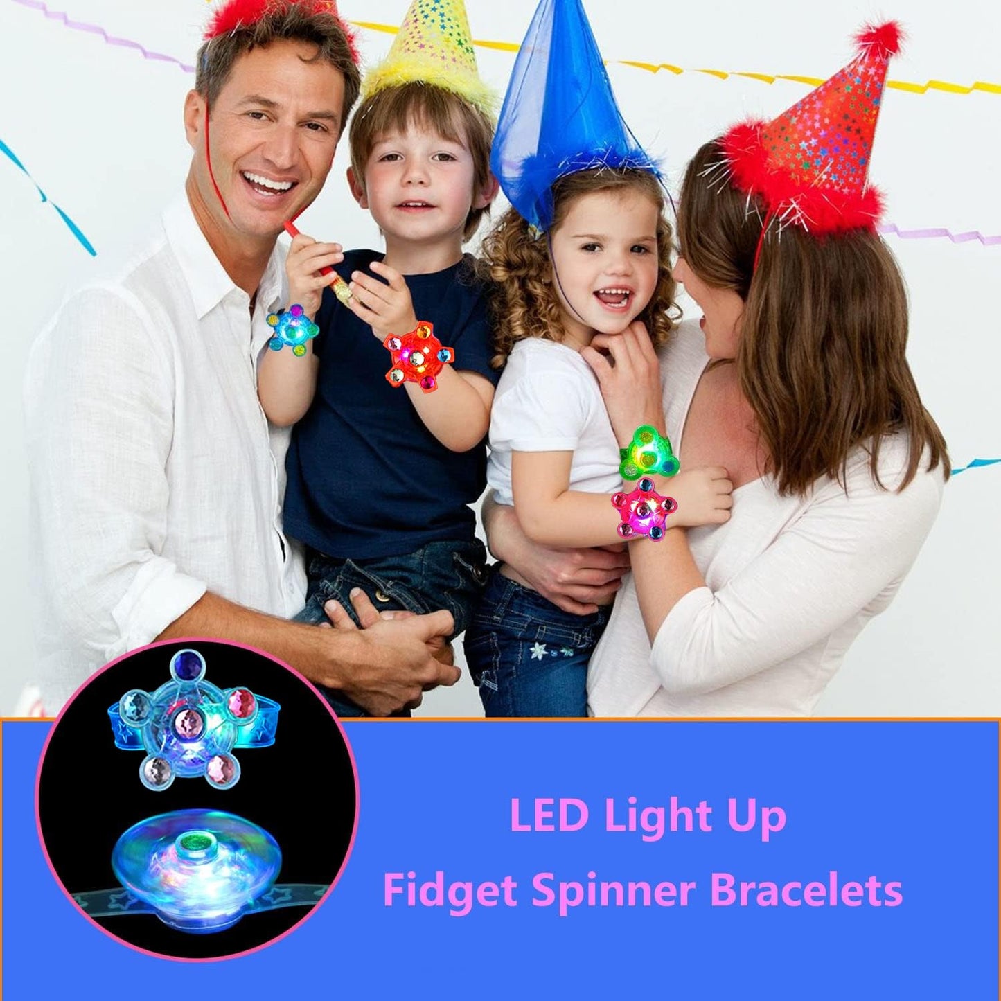 Maegawa 25 Pack LED Light Up Fidget Spinner Bracelets Party Favors for