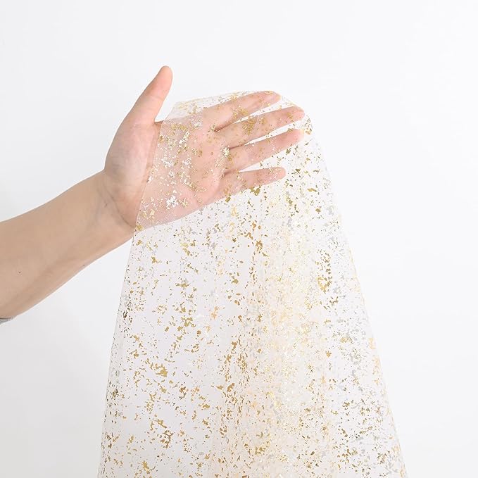 Artoid Mode Beige Gold Gauze Table Runner 59x120 Inch 10FT, Glitter