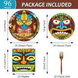 96 Pieces Tiki Party Decorations Luau Party Plates Hawaiian Aloha