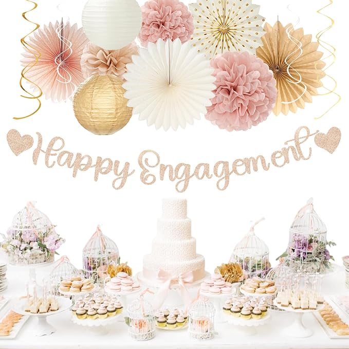 Champagne Gold Fall Boho Happy Engagement Party Decorations 21pcs
