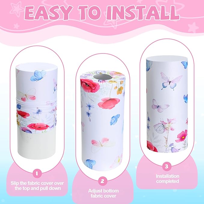 Set of 3 Wildflowers Bridal Shower Spandex Cylinder Stand Cover for
