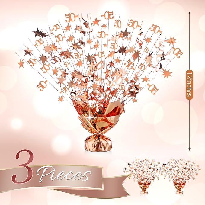 3 Pcs 50th Rose Gold Birthday Decorations for Table Centerpieces