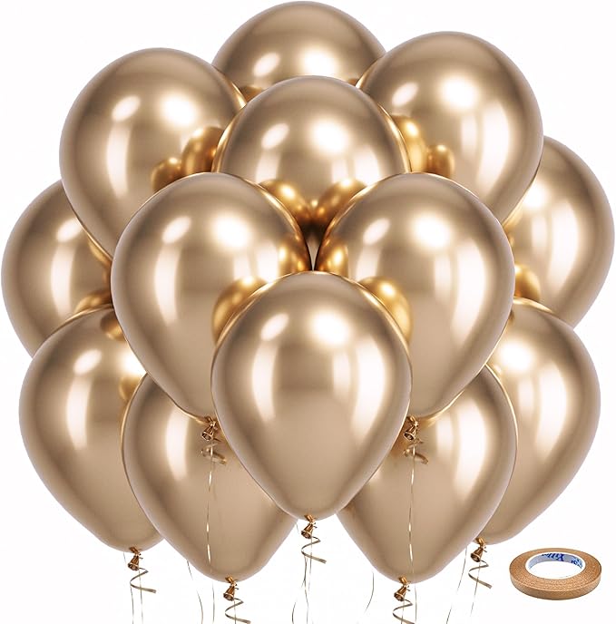 Bezente Metallic Champagne Gold Balloons Latex Party Balloons - 100