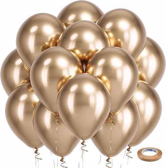 Bezente Metallic Champagne Gold Balloons Latex Party Balloons - 100