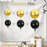 Togvu Black Gold Round Foil Balloons, 16PCS Different Sizes 4D