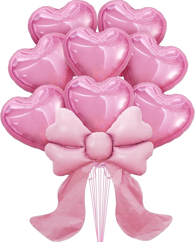 KatchOn, Heart & Bow Balloons Set Pack of 9 Pink | Valentines Day