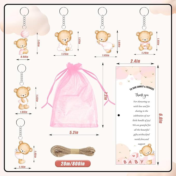 145 Pieces Baby Shower Favors for Guest Pink Bear Ballpoint Pens and
