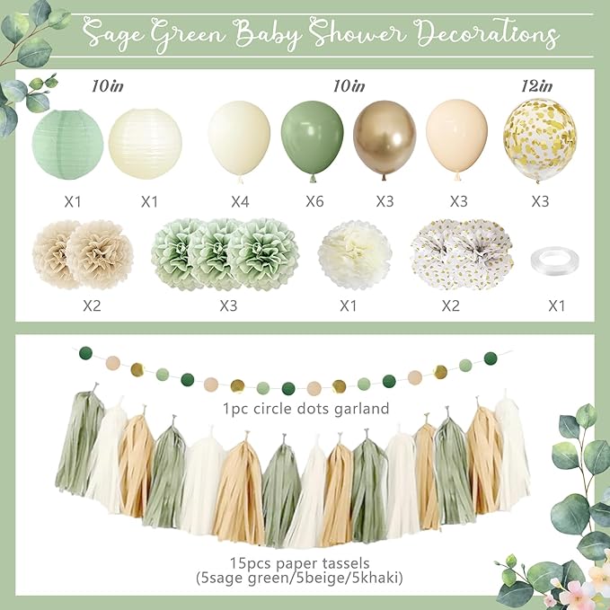 Amandir Baby Shower Decorations Sage Green Balloons Welcome Baby