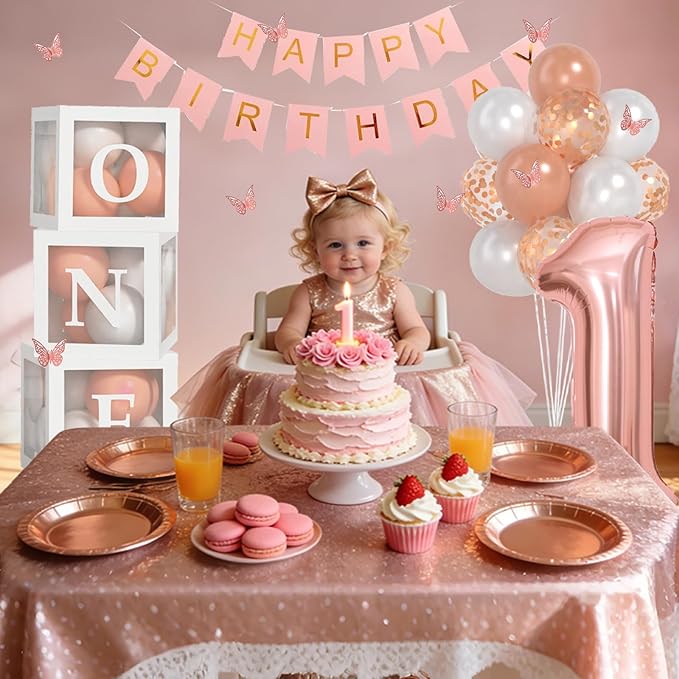 Baby Girl Rose Gold First Birthday Decorations Rose Gold Pearl White