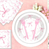 100 Pcs Pink Ribbon Bow Party Supplies Set, Serves 25 – Disposable