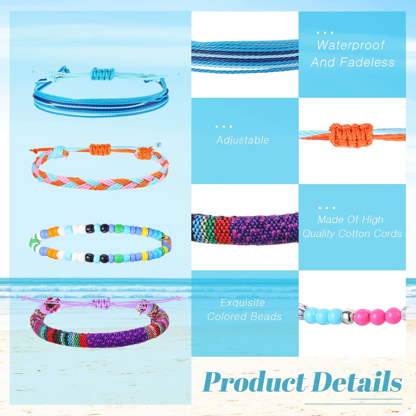 Remerry 48 Pieces Handmade Friendship Bracelets Bulk Boho Adjustable