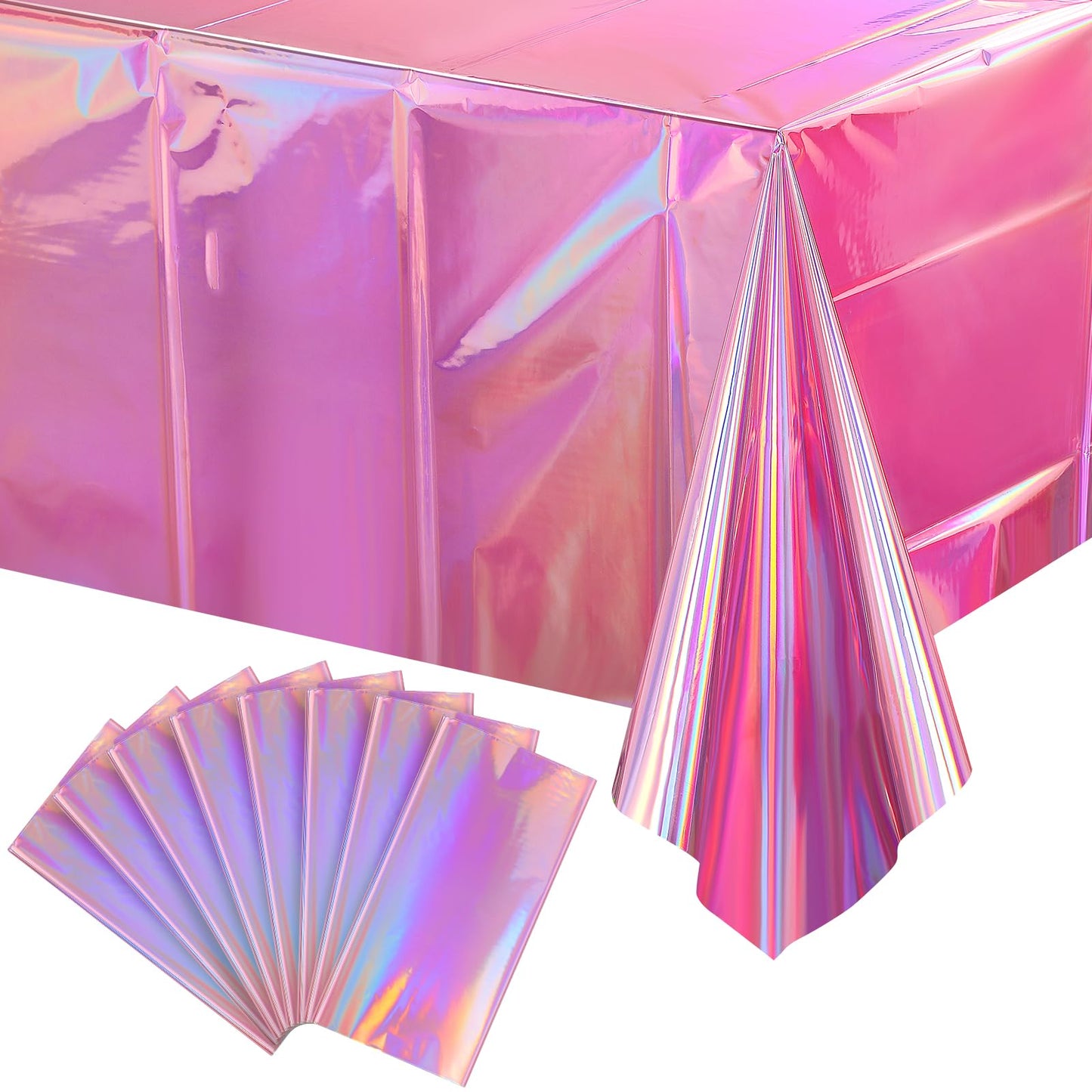 8 Pack Iridescent Pink Plastic Tablecloths, FunnyPars Shiny Disposable