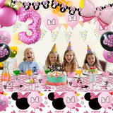 Pink Mouse 3rd Birthday Party Supplies, Three Years Old Girl Bow Party