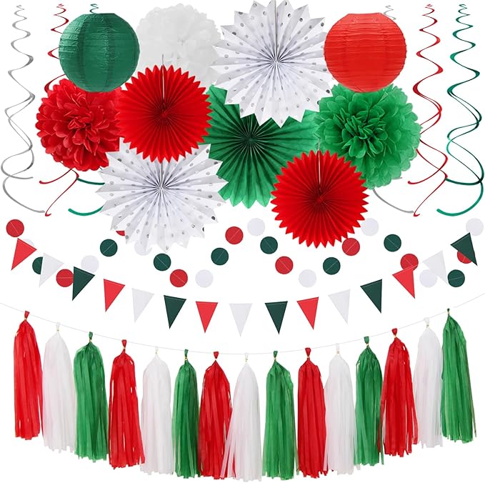 Red Green White Christmas Party Decorations 33pcs Banner Mexico