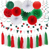 Red Green White Christmas Party Decorations 33pcs Banner Mexico