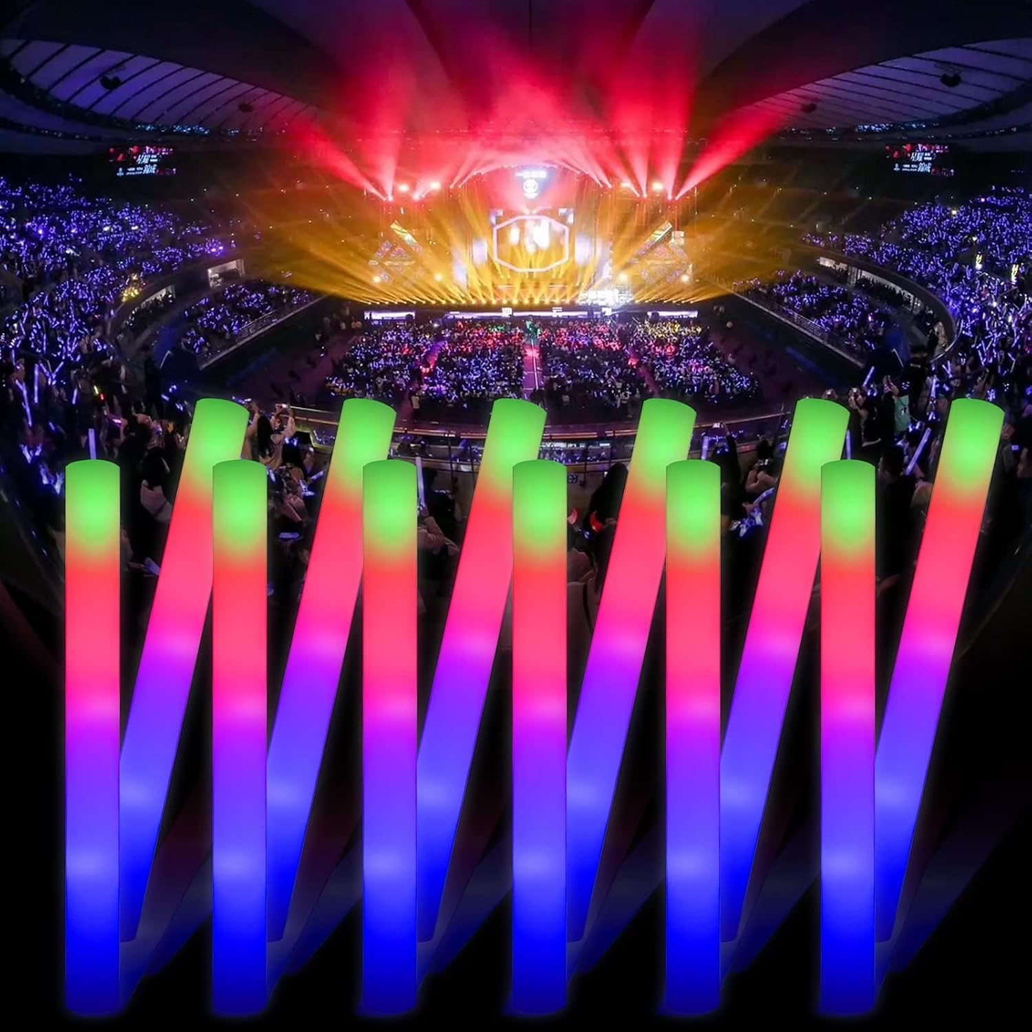 Blu7ive 199pcs Glow Sticks Bulk,Led Foam Sticks 3 Flashing Modes light