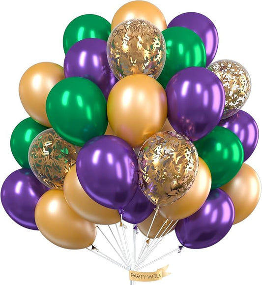 PartyWoo Purple Green Gold Balloons 50 pcs 12 Inch Dark Purple Dark