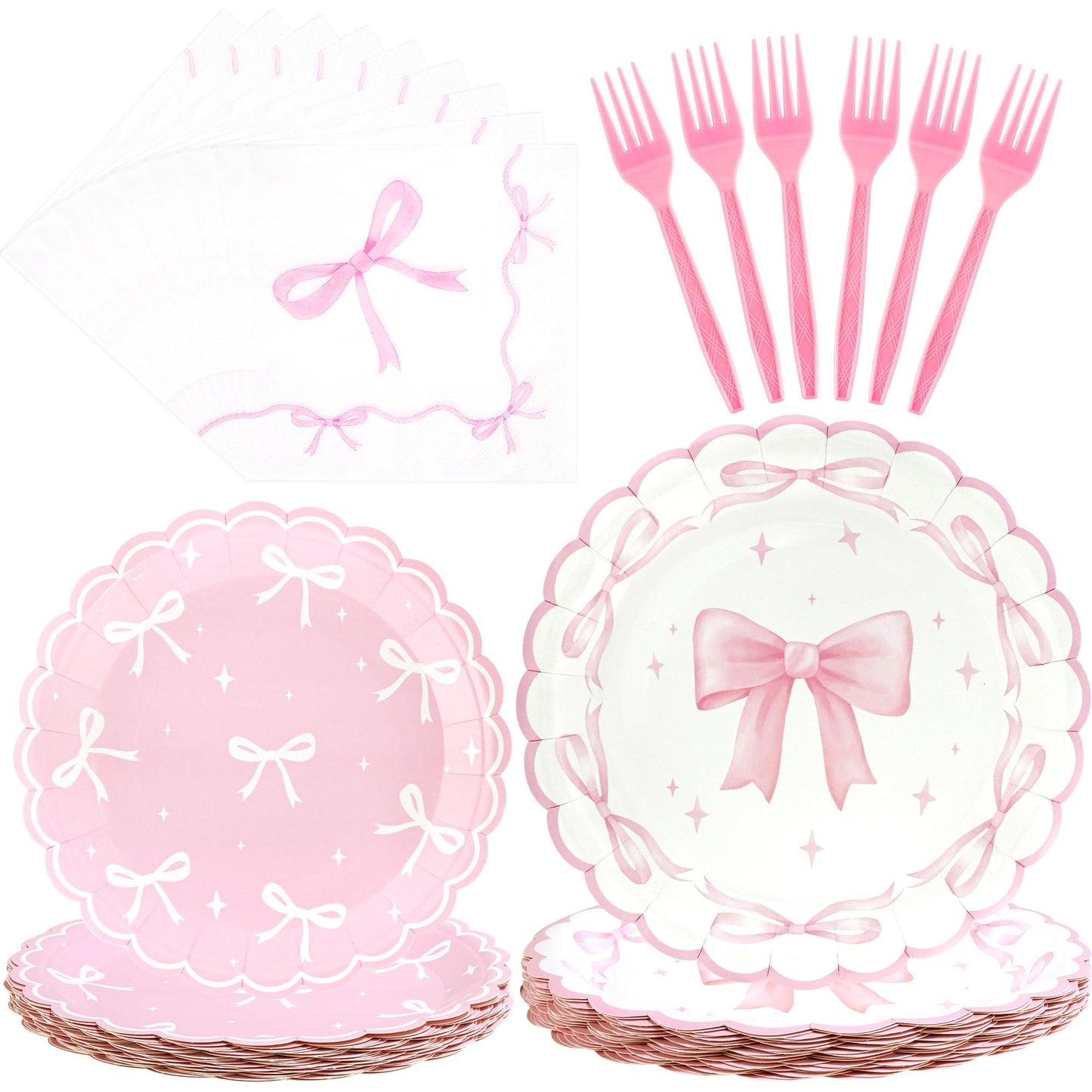 CANREVEL 96 PCS Bow Party Plates Serve 24, Bow Plates and Napkins