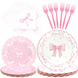 CANREVEL 96 PCS Bow Party Plates Serve 24, Bow Plates and Napkins