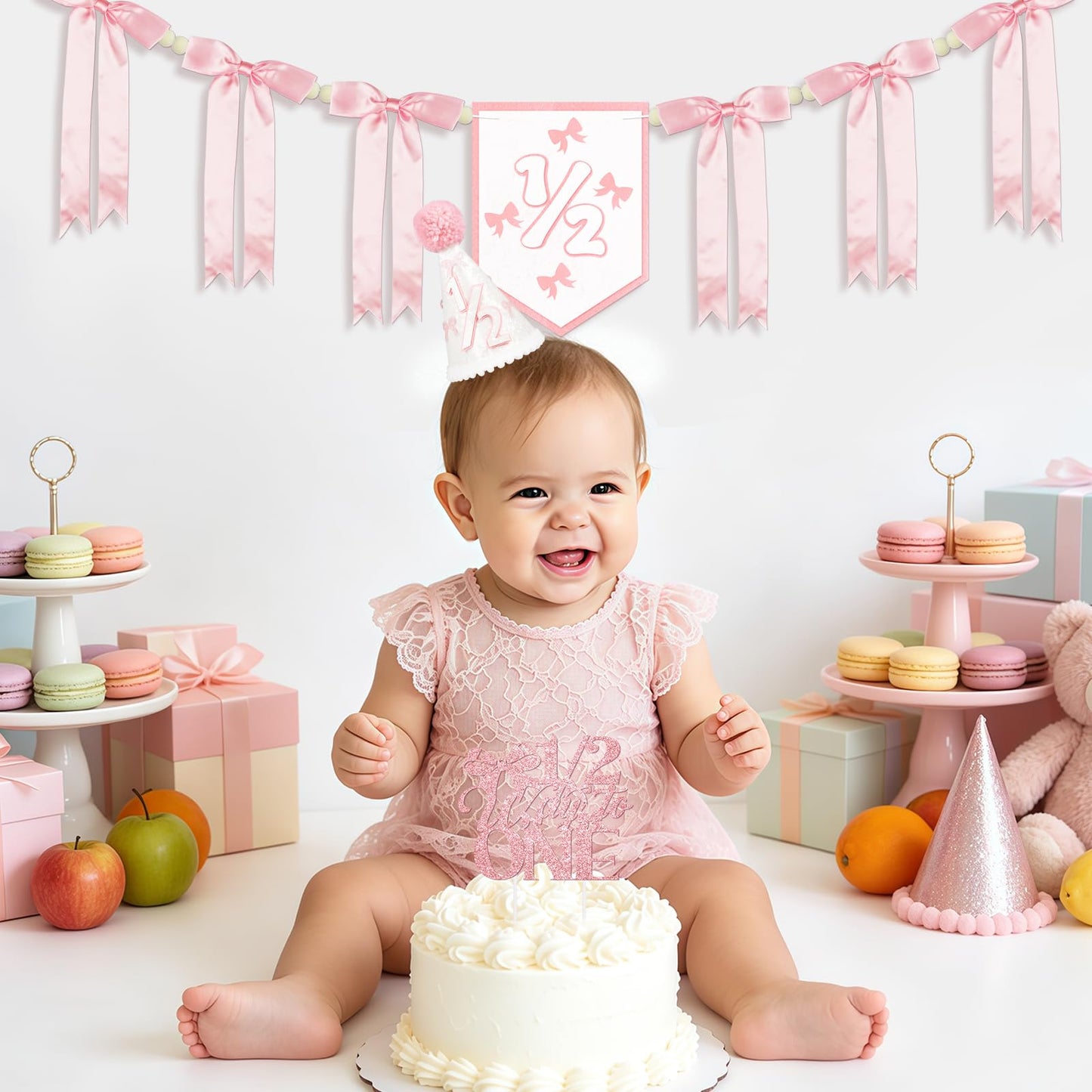 1/2 Birthday Girl Half Birthday Decorations Pink Bow It's My 1/2 Birth