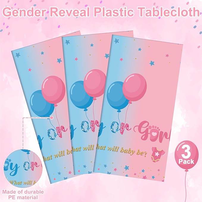 3 Pack Gender Reveal Plastic Tablecloth 54 X 108 Inch Boy or Girl