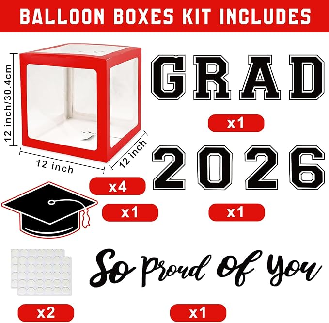 Graduation Decorations Class of 2026 - Red and Black Graduation