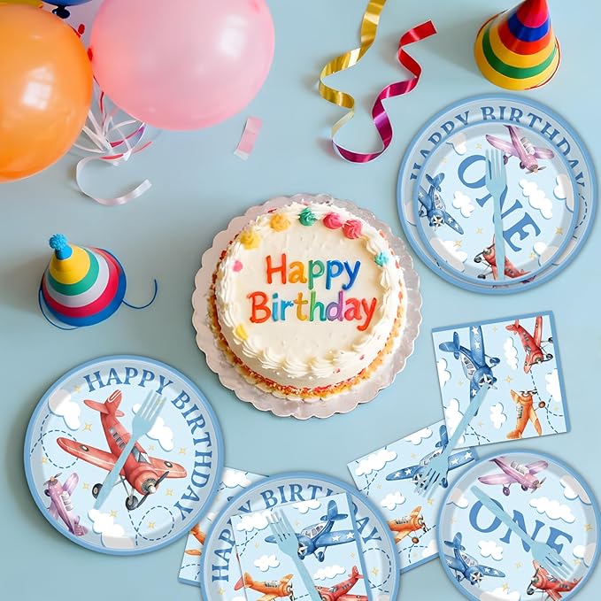 Airplane 1st Birthday Party Decorations 96PCS Time Flis Disposable