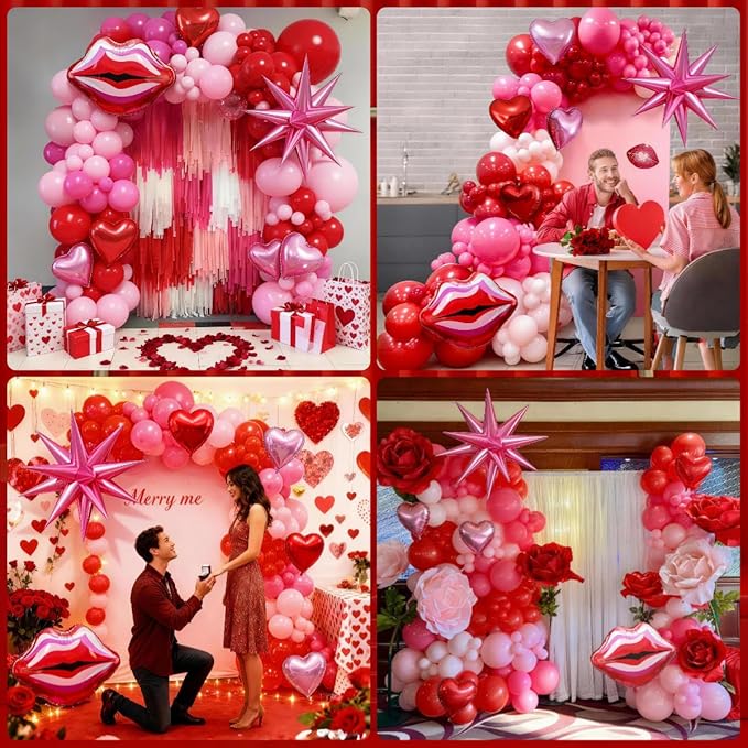 Valentines Day Balloon Arch Kit Hot Pink Red Balloon Garland with