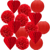 Red Valentines Day Paper Flowers Tissue Pom Poms Hearts Honeycomb
