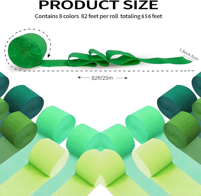 Crepe Paper Streamers 8 Rolls 656ft，GreenParty Decorations Streamers