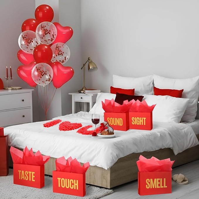 Soulchen 47 Pcs 5 Senses Gift Bags with Tissue Red Valentine Party