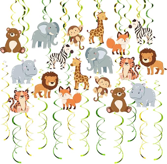 Safari Animal Party Streamers 48 Pcs Jungle Theme Hanging Swirl