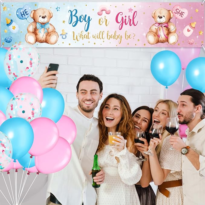 39 Pieces Gender Reveal Banner and Balloon Set Gender Reveal Party