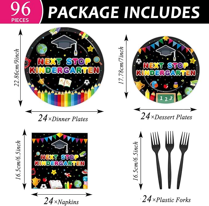 96Pcs Preschool Graduation Plates and Napkins Next Stop Kindergarten