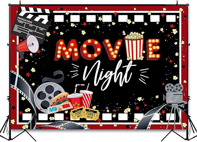 Movie Night Party Backdrop Black and Red Movie Theme