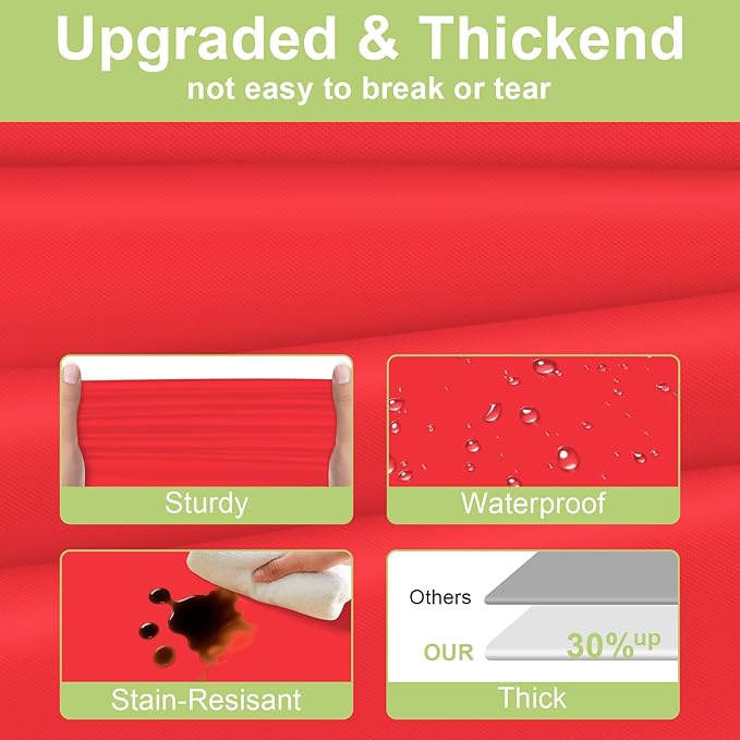 QIKSION Red Plastic Table Cloth Disposable 12 Pack, 54 x 108 Inch