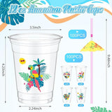 100 Set Hawaiian Luau Party Cups with Umbrella Straws 12 oz Tiki