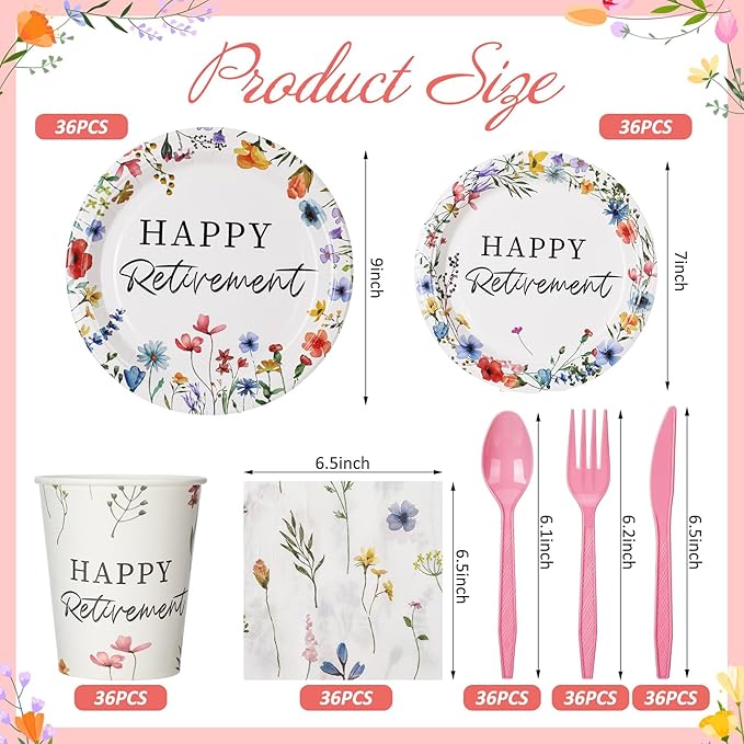 252 Pcs Wildflowers Retirement Party Tableware Set Included Plates