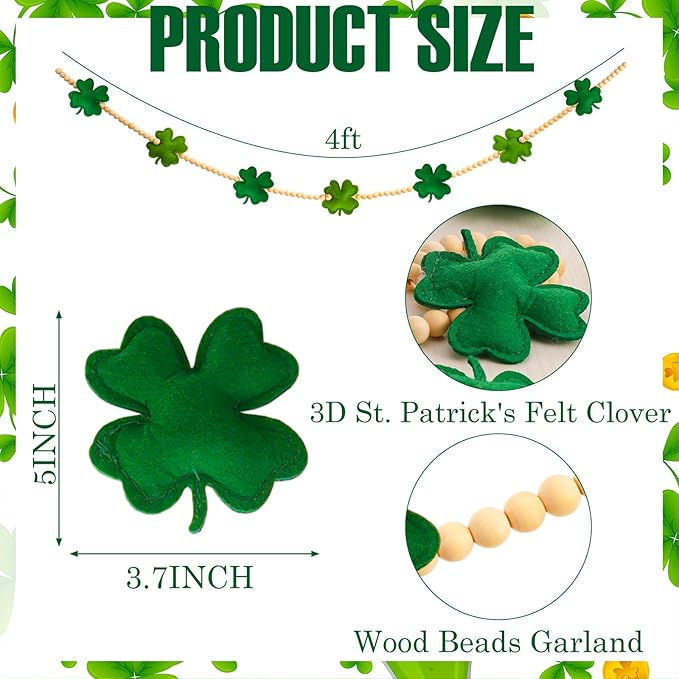 St Patricks Day Garland 3D Felt St Patricks Shamrock Banner with